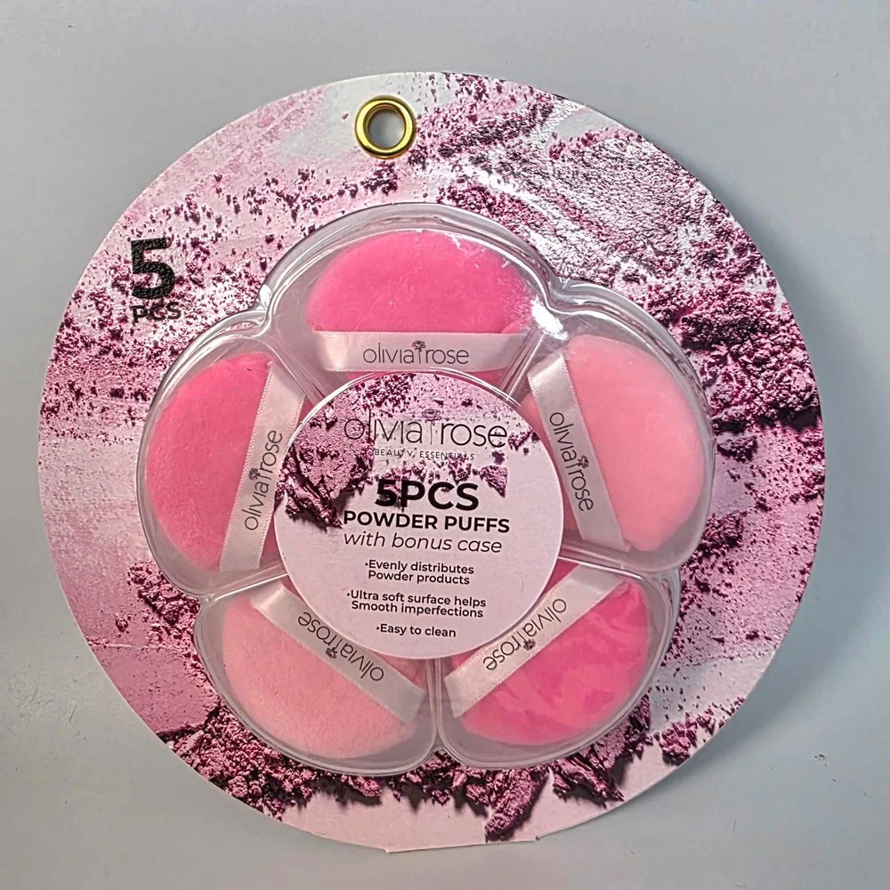 Olivia‎ Rose 5-Piece Powder Puffs with Bonus Case Pink Beauty Essentials